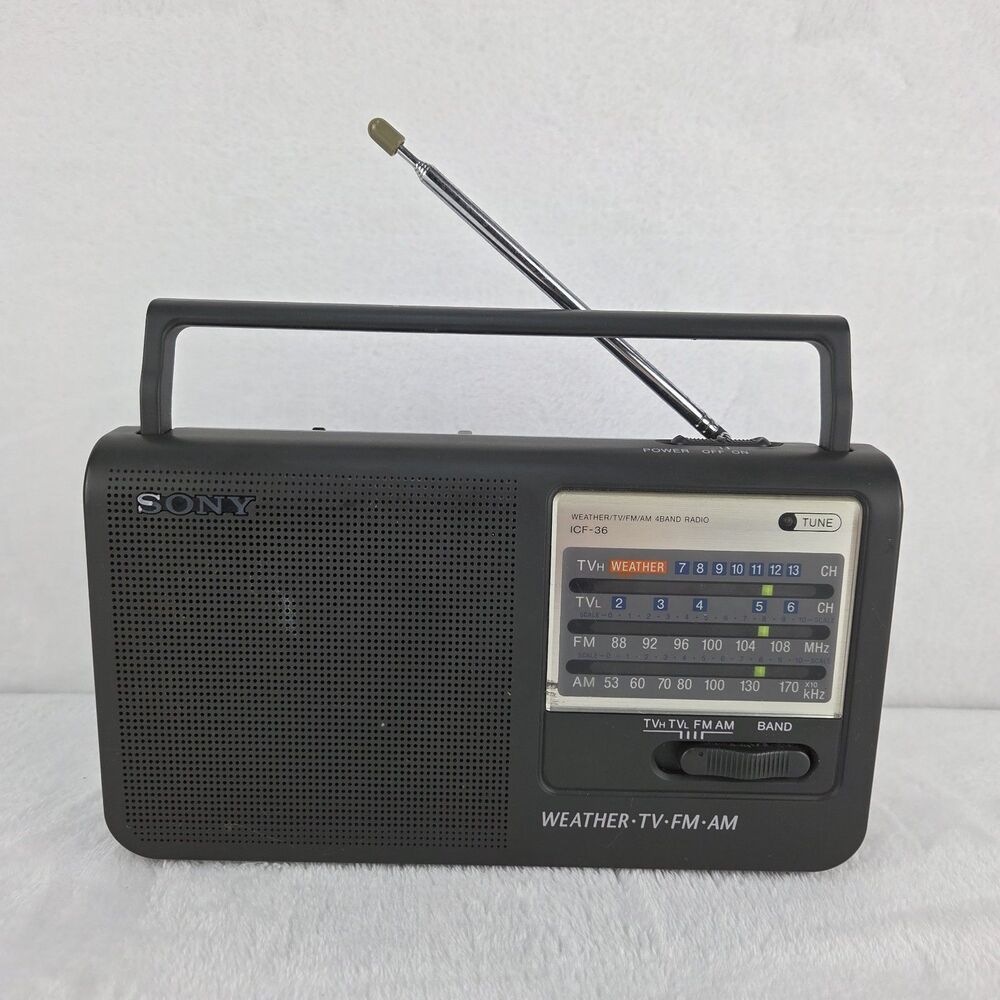 Vintage Sony ICF-36 Weather TV FM AM 4 Band Portable Radio Tested Working